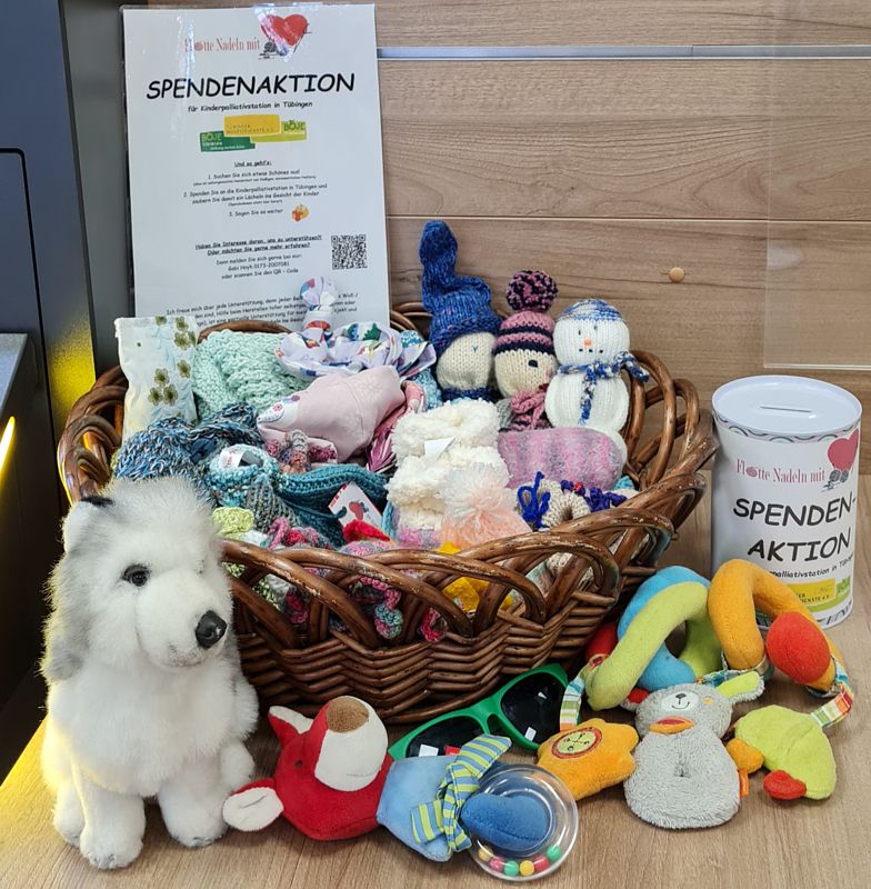 Warenkorb mit Spendendose der Flotten Nadeln mit Herz